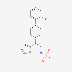 molecular formula C18H24FN3O3S B2440454 N-(2-(4-(2-fluorophenyl)piperazin-1-yl)-2-(furan-2-yl)ethyl)ethanesulfonamide CAS No. 877648-50-5