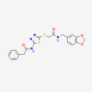 molecular formula C20H18N4O4S2 B2440543 N-(benzo[d][1,3]dioxol-5-ylmethyl)-2-((5-(2-phenylacetamido)-1,3,4-thiadiazol-2-yl)thio)acetamide CAS No. 868974-83-8