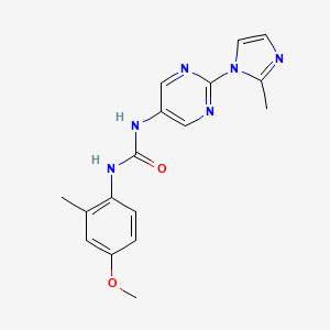 molecular formula C17H18N6O2 B2440657 1-(4-methoxy-2-methylphenyl)-3-(2-(2-methyl-1H-imidazol-1-yl)pyrimidin-5-yl)urea CAS No. 1421490-68-7