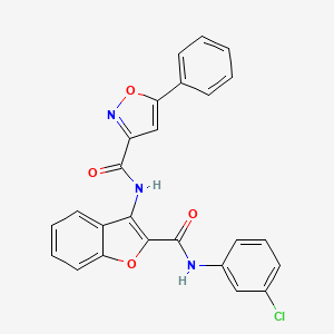 molecular formula C25H16ClN3O4 B2440665 N-{2-[(3-chlorophenyl)carbamoyl]-1-benzofuran-3-yl}-5-phenyl-1,2-oxazole-3-carboxamide CAS No. 898483-00-6