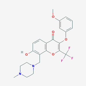 molecular formula C23H23F3N2O5 B2440689 7-hydroxy-3-(3-methoxyphenoxy)-8-[(4-methylpiperazin-1-yl)methyl]-2-(trifluoromethyl)-4H-chromen-4-one CAS No. 845806-13-5