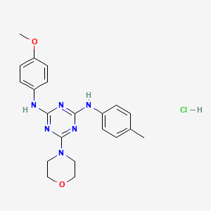 molecular formula C21H25ClN6O2 B2440727 N2-(4-methoxyphenyl)-6-morpholino-N4-(p-tolyl)-1,3,5-triazine-2,4-diamine hydrochloride CAS No. 1179447-61-0