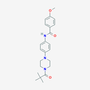 molecular formula C23H29N3O3 B244085 N-[4-[4-(2,2-dimethylpropanoyl)piperazin-1-yl]phenyl]-4-methoxybenzamide 