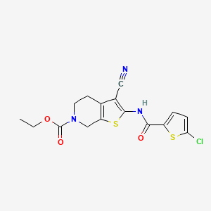 molecular formula C16H14ClN3O3S2 B2440970 ethyl 2-(5-chlorothiophene-2-amido)-3-cyano-4H,5H,6H,7H-thieno[2,3-c]pyridine-6-carboxylate CAS No. 864927-19-5