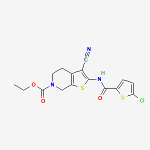 molecular formula C16H14ClN3O3S2 B2440970 ethyl 2-(5-chlorothiophene-2-carboxamido)-3-cyano-4,5-dihydrothieno[2,3-c]pyridine-6(7H)-carboxylate CAS No. 864927-19-5