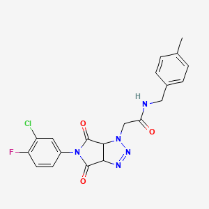 molecular formula C20H17ClFN5O3 B2440977 2-(5-(3-chloro-4-fluorophenyl)-4,6-dioxo-4,5,6,6a-tetrahydropyrrolo[3,4-d][1,2,3]triazol-1(3aH)-yl)-N-(4-methylbenzyl)acetamide CAS No. 1052567-07-3