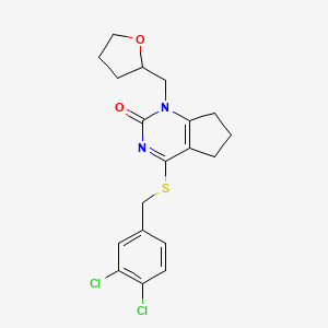 molecular formula C19H20Cl2N2O2S B2440979 4-((3,4-dichlorobenzyl)thio)-1-((tetrahydrofuran-2-yl)methyl)-6,7-dihydro-1H-cyclopenta[d]pyrimidin-2(5H)-one CAS No. 899951-77-0