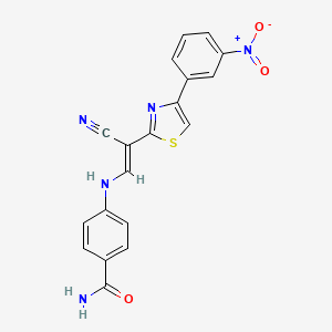 molecular formula C19H13N5O3S B2440980 (E)-4-((2-氰基-2-(4-(3-硝基苯基)噻唑-2-基)乙烯基)氨基)苯甲酰胺 CAS No. 369398-03-8