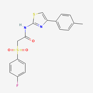 molecular formula C18H15FN2O3S2 B2440987 2-((4-fluorophenyl)sulfonyl)-N-(4-(p-tolyl)thiazol-2-yl)acetamide CAS No. 895469-73-5