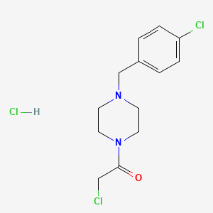 molecular formula C13H17Cl3N2O B2441000 1-(Chloroacetyl)-4-(4-chlorobenzyl)piperazine hydrochloride CAS No. 1049712-18-6