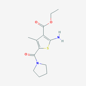 molecular formula C13H18N2O3S B2441021 ethyl 2-amino-4-methyl-5-(pyrrolidine-1-carbonyl)thiophene-3-carboxylate CAS No. 347353-07-5