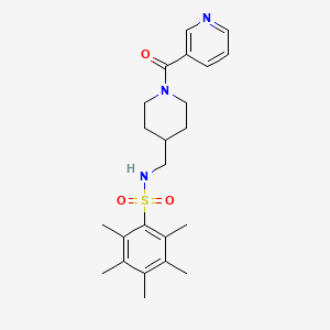 molecular formula C23H31N3O3S B2441059 2,3,4,5,6-pentamethyl-N-((1-nicotinoylpiperidin-4-yl)methyl)benzenesulfonamide CAS No. 1396712-29-0