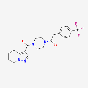 molecular formula C21H23F3N4O2 B2441060 1-(4-(4,5,6,7-四氢吡唑并[1,5-a]吡啶-3-甲酰)哌嗪-1-基)-2-(4-(三氟甲基)苯基)乙酮 CAS No. 2034587-15-8
