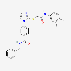 molecular formula C27H26N4O2S B2441085 N-benzyl-4-[2-({[(3,4-dimethylphenyl)carbamoyl]methyl}sulfanyl)-1H-imidazol-1-yl]benzamide CAS No. 1358823-38-7