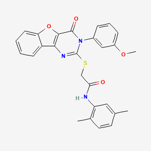 molecular formula C27H23N3O4S B2441091 N-(2,5-dimethylphenyl)-2-{[5-(3-methoxyphenyl)-6-oxo-8-oxa-3,5-diazatricyclo[7.4.0.0^{2,7}]trideca-1(9),2(7),3,10,12-pentaen-4-yl]sulfanyl}acetamide CAS No. 872209-24-0