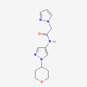 molecular formula C13H17N5O2 B2441136 N-[1-(oxan-4-yl)-1H-pyrazol-4-yl]-2-(1H-pyrazol-1-yl)acetamide CAS No. 1797091-32-7