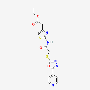 molecular formula C16H15N5O4S2 B2441149 ETHYL 2-[2-(2-{[5-(PYRIDIN-4-YL)-1,3,4-OXADIAZOL-2-YL]SULFANYL}ACETAMIDO)-1,3-THIAZOL-4-YL]ACETATE CAS No. 494825-94-4