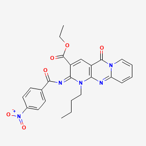 molecular formula C25H23N5O6 B2441356 ethyl 7-butyl-6-(4-nitrobenzoyl)imino-2-oxo-1,7,9-triazatricyclo[8.4.0.03,8]tetradeca-3(8),4,9,11,13-pentaene-5-carboxylate CAS No. 534567-52-7