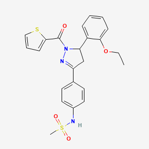 molecular formula C23H23N3O4S2 B2441371 N-[4-[3-(2-ethoxyphenyl)-2-(thiophene-2-carbonyl)-3,4-dihydropyrazol-5-yl]phenyl]methanesulfonamide 