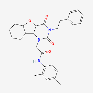 molecular formula C28H25N3O4 B2441394 N-(2,4-dimethylphenyl)-2-[4,6-dioxo-5-(2-phenylethyl)-8-oxa-3,5-diazatricyclo[7.4.0.0^{2,7}]trideca-1(9),2(7),10,12-tetraen-3-yl]acetamide CAS No. 1351840-86-2