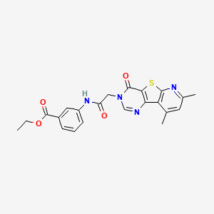 molecular formula C22H20N4O4S B2441460 ethyl 3-{[(7,9-dimethyl-4-oxopyrido[3',2':4,5]thieno[3,2-d]pyrimidin-3(4H)-yl)acetyl]amino}benzoate CAS No. 946323-18-8