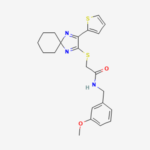 molecular formula C22H25N3O2S2 B2441479 N-[(3-methoxyphenyl)methyl]-2-{[3-(thiophen-2-yl)-1,4-diazaspiro[4.5]deca-1,3-dien-2-yl]sulfanyl}acetamide CAS No. 1223839-49-3