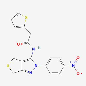 molecular formula C17H14N4O3S2 B2441572 N-[2-(4-nitrophenyl)-2H,4H,6H-thieno[3,4-c]pyrazol-3-yl]-2-(thiophen-2-yl)acetamide CAS No. 476458-91-0