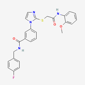 molecular formula C26H23FN4O3S B2441574 N-[(4-fluorophenyl)methyl]-3-[2-({[(2-methoxyphenyl)carbamoyl]methyl}sulfanyl)-1H-imidazol-1-yl]benzamide CAS No. 1115440-16-8