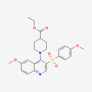 molecular formula C25H28N2O6S B2441613 ethyl 1-[6-methoxy-3-(4-methoxybenzenesulfonyl)quinolin-4-yl]piperidine-4-carboxylate CAS No. 866895-27-4