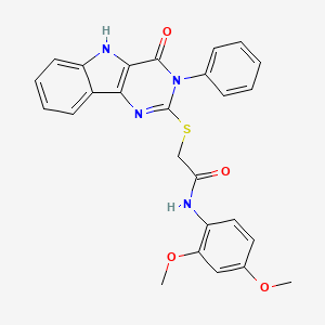 molecular formula C26H22N4O4S B2441693 N-(2,4-dimethoxyphenyl)-2-({4-oxo-3-phenyl-3H,4H,5H-pyrimido[5,4-b]indol-2-yl}sulfanyl)acetamide CAS No. 536703-67-0