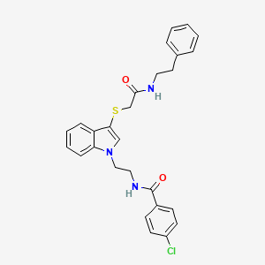 molecular formula C27H26ClN3O2S B2441727 4-chloro-N-(2-(3-((2-oxo-2-(phenethylamino)ethyl)thio)-1H-indol-1-yl)ethyl)benzamide CAS No. 851715-36-1