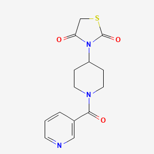 molecular formula C14H15N3O3S B2441735 3-[1-(pyridine-3-carbonyl)piperidin-4-yl]-1,3-thiazolidine-2,4-dione CAS No. 1798680-38-2
