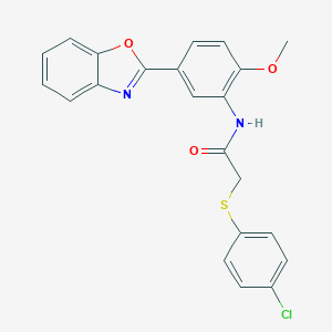 molecular formula C22H17ClN2O3S B244174 N-[5-(1,3-benzoxazol-2-yl)-2-methoxyphenyl]-2-[(4-chlorophenyl)sulfanyl]acetamide 