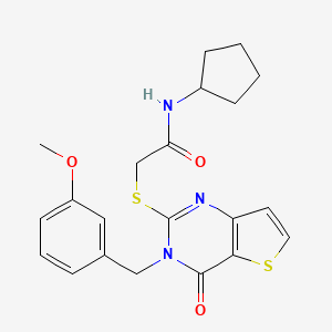 molecular formula C21H23N3O3S2 B2441820 N-cyclopentyl-2-({3-[(3-methoxyphenyl)methyl]-4-oxo-3H,4H-thieno[3,2-d]pyrimidin-2-yl}sulfanyl)acetamide CAS No. 1252904-56-5