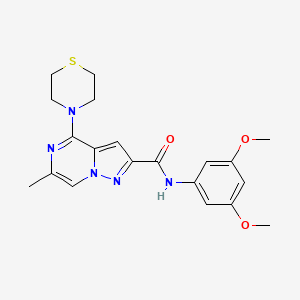 molecular formula C20H23N5O3S B2441830 N-(3,5-dimethoxyphenyl)-6-methyl-4-(thiomorpholin-4-yl)pyrazolo[1,5-a]pyrazine-2-carboxamide CAS No. 1775542-75-0
