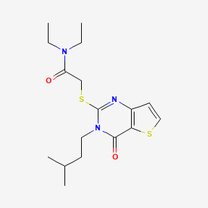molecular formula C17H25N3O2S2 B2441940 N,N-diethyl-2-{[3-(3-methylbutyl)-4-oxo-3H,4H-thieno[3,2-d]pyrimidin-2-yl]sulfanyl}acetamide CAS No. 440329-77-1