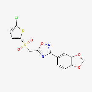 molecular formula C14H9ClN2O5S2 B2441998 3-(2H-1,3-benzodioxol-5-yl)-5-{[(5-chlorothiophen-2-yl)sulfonyl]methyl}-1,2,4-oxadiazole CAS No. 1105206-32-3
