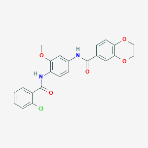 molecular formula C23H19ClN2O5 B244203 N-[4-[(2-chlorobenzoyl)amino]-3-methoxyphenyl]-2,3-dihydro-1,4-benzodioxine-6-carboxamide 