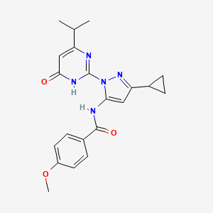molecular formula C21H23N5O3 B2442127 N-(3-cyclopropyl-1-(4-isopropyl-6-oxo-1,6-dihydropyrimidin-2-yl)-1H-pyrazol-5-yl)-4-methoxybenzamide CAS No. 1207053-36-8
