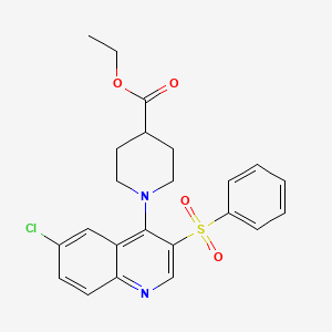 molecular formula C23H23ClN2O4S B2442130 Ethyl 1-[3-(benzenesulfonyl)-6-chloroquinolin-4-yl]piperidine-4-carboxylate CAS No. 866812-90-0