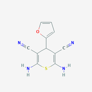 molecular formula C11H8N4OS B2442136 2,6-diamino-4-(furan-2-yl)-4H-thiopyran-3,5-dicarbonitrile CAS No. 123518-02-5