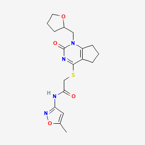 molecular formula C18H22N4O4S B2442138 N-(5-methylisoxazol-3-yl)-2-((2-oxo-1-((tetrahydrofuran-2-yl)methyl)-2,5,6,7-tetrahydro-1H-cyclopenta[d]pyrimidin-4-yl)thio)acetamide CAS No. 899993-38-5
