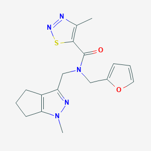 molecular formula C17H19N5O2S B2442139 N-(furan-2-ylmethyl)-4-methyl-N-((1-methyl-1,4,5,6-tetrahydrocyclopenta[c]pyrazol-3-yl)methyl)-1,2,3-thiadiazole-5-carboxamide CAS No. 1795358-38-1