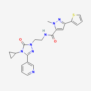 molecular formula C21H21N7O2S B2442143 N-{2-[4-cyclopropyl-5-oxo-3-(pyridin-3-yl)-4,5-dihydro-1H-1,2,4-triazol-1-yl]ethyl}-1-methyl-3-(thiophen-2-yl)-1H-pyrazole-5-carboxamide CAS No. 1787917-50-3