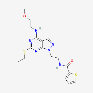 molecular formula C18H24N6O2S2 B2442148 N-(2-(4-((2-methoxyethyl)amino)-6-(propylthio)-1H-pyrazolo[3,4-d]pyrimidin-1-yl)ethyl)thiophene-2-carboxamide CAS No. 946211-46-7