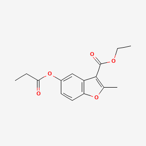 molecular formula C15H16O5 B2442150 Ethyl 2-methyl-5-(propanoyloxy)-1-benzofuran-3-carboxylate CAS No. 300556-85-8