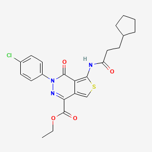 molecular formula C23H24ClN3O4S B2442154 ethyl 3-(4-chlorophenyl)-5-(3-cyclopentylpropanamido)-4-oxo-3H,4H-thieno[3,4-d]pyridazine-1-carboxylate CAS No. 851950-11-3