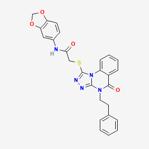 molecular formula C26H21N5O4S B2442161 N-(benzo[d][1,3]dioxol-5-yl)-2-((5-oxo-4-phenethyl-4,5-dihydro-[1,2,4]triazolo[4,3-a]quinazolin-1-yl)thio)acetamide CAS No. 1110980-52-3