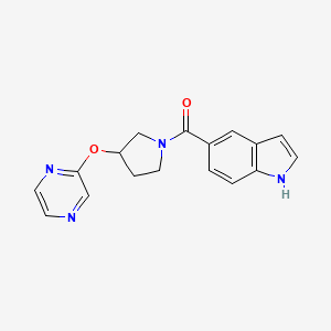 molecular formula C17H16N4O2 B2442162 (1H-indol-5-yl)(3-(pyrazin-2-yloxy)pyrrolidin-1-yl)methanone CAS No. 2034449-54-0