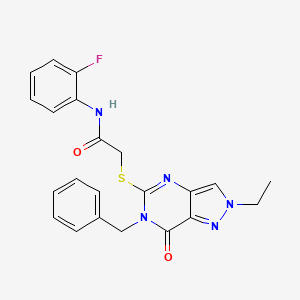 molecular formula C22H20FN5O2S B2442178 2-((6-benzyl-2-ethyl-7-oxo-6,7-dihydro-2H-pyrazolo[4,3-d]pyrimidin-5-yl)thio)-N-(2-fluorophenyl)acetamide CAS No. 932339-73-6